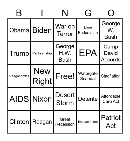 Presidents BINGO Card