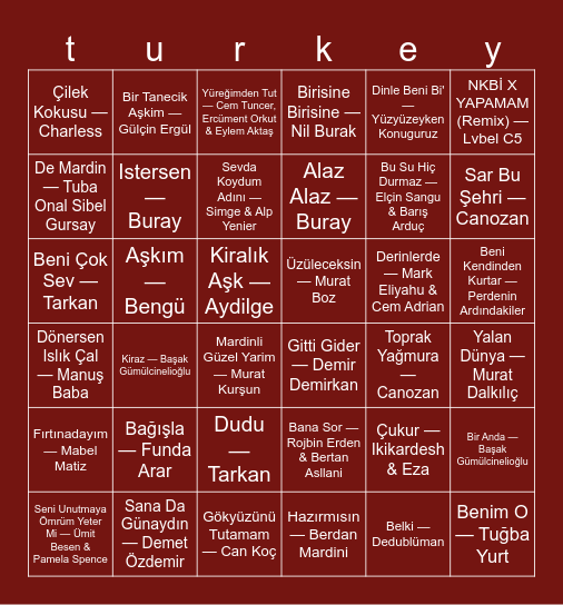 Турецкая вечеринка Bingo Card
