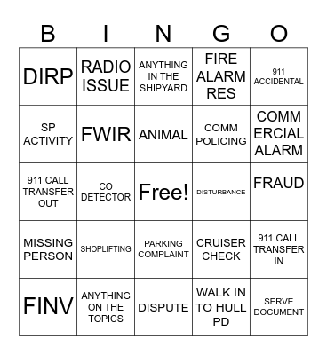 DISPATCHER BINGO Card