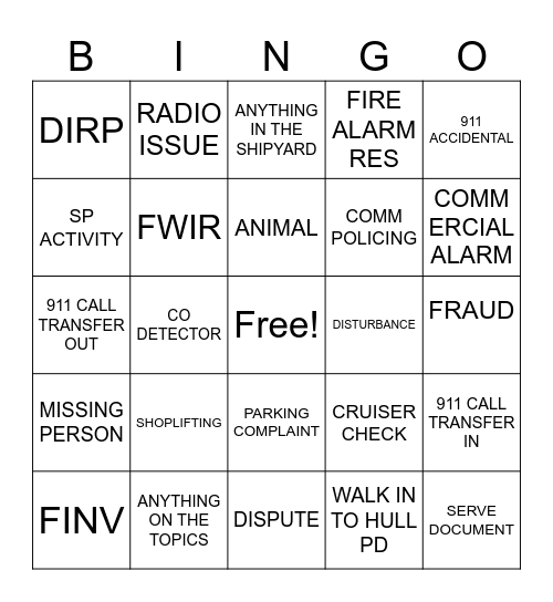 DISPATCHER BINGO Card