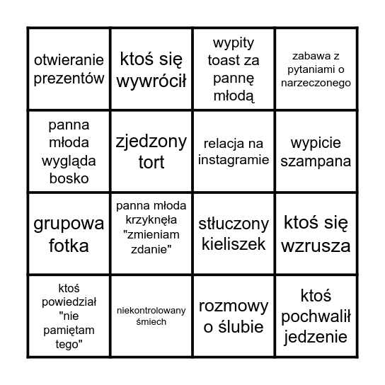WIECZÓR PANIEŃSKI Bingo Card