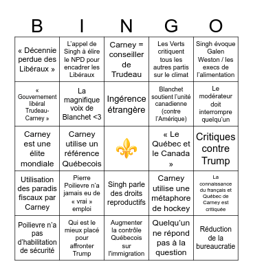 French Election Debate Bingo Card