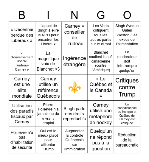 French Election Debate Bingo Card