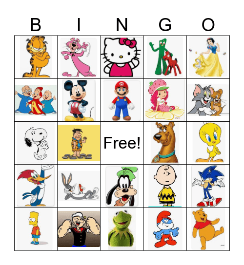 Famous Cartoon Characters Bingo Card