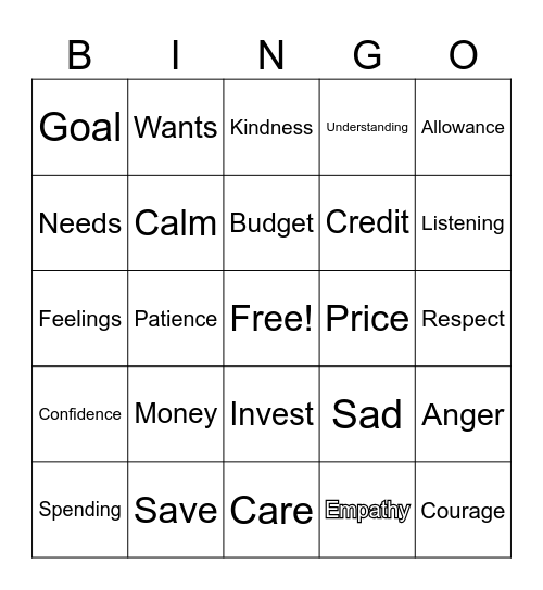 Financial Literacy and Emotional Intelligence Bingo Card