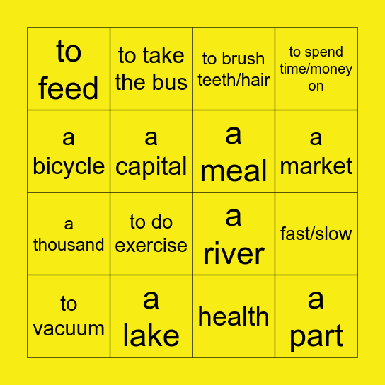Vocabulary Bingo Card