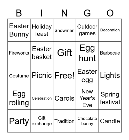 HOLIDAYS Bingo Card