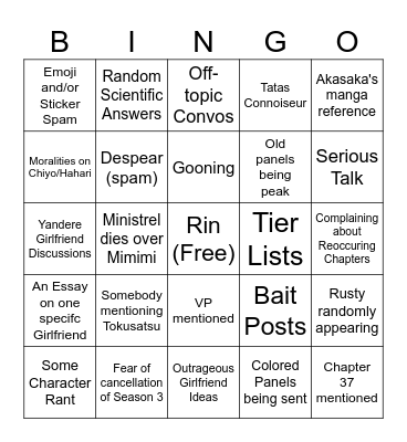 Hyakkano Chat Bingo Card