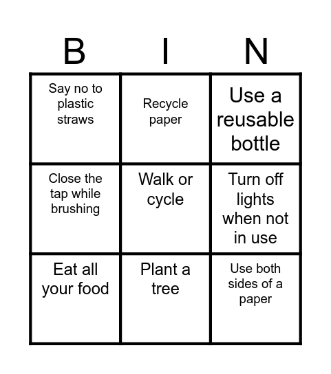 Sustainability Bingo Card