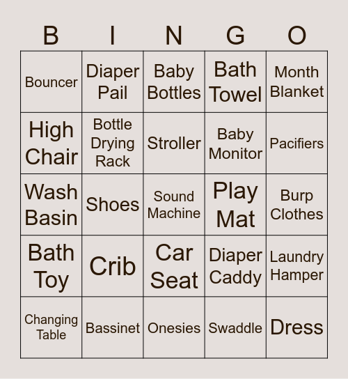 Amy's Baby Shower Bingo Card