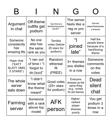 DTI Master Server Bingo Card