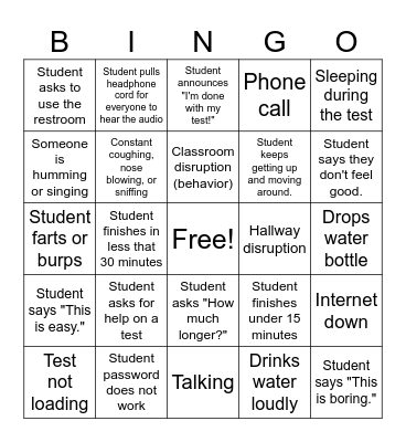 State Testing Bingo Card