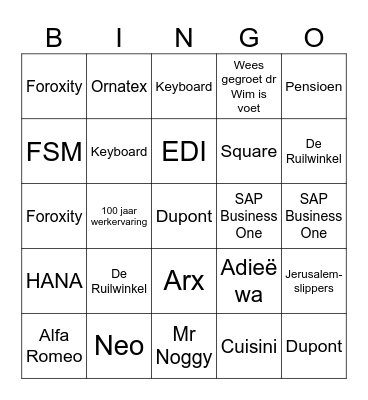 Adieë Wim Bingo Card