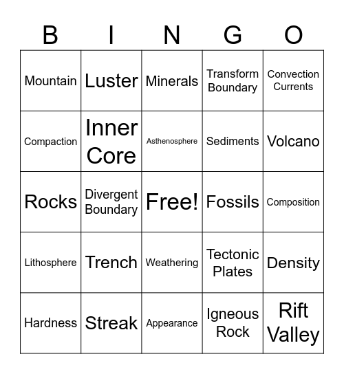 Geology Bingo Card