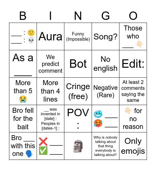 Bingo YTB Short Bingo Card