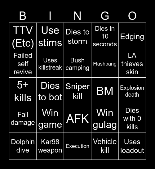 Warzone 2.0 bingo (Credits to: Big Puffer) Bingo Card