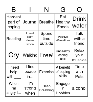 Coping Bingo Card