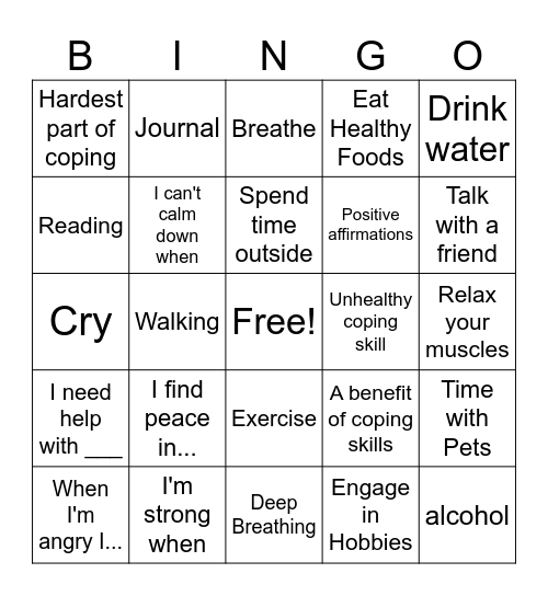 Coping Bingo Card