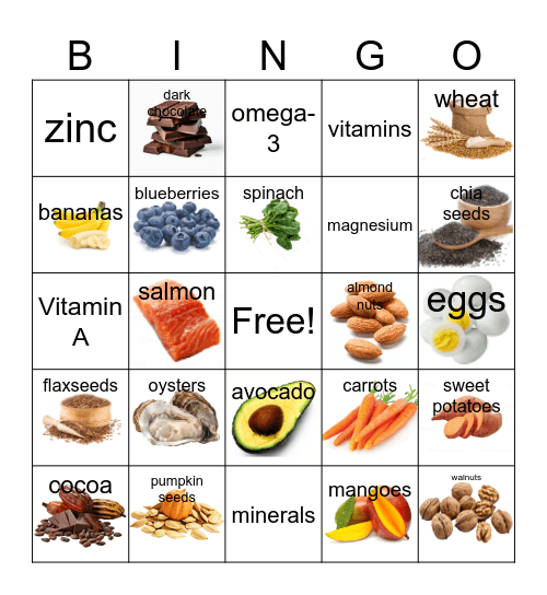 Super Foods for Super Senses Bingo Card
