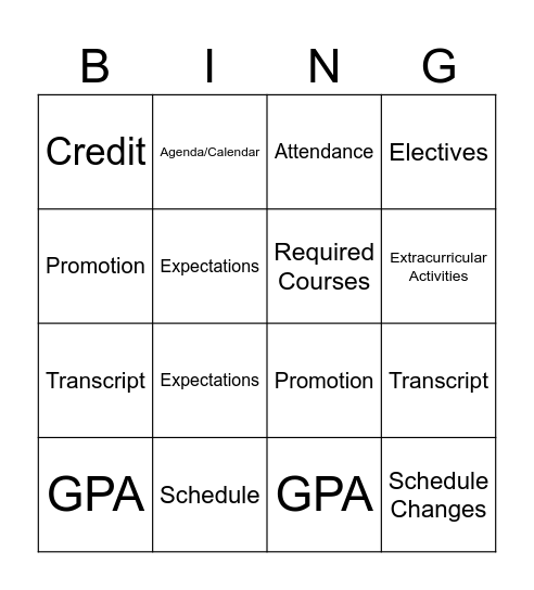 Moving on to Middle School Bingo Card
