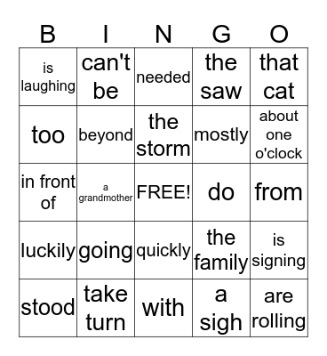 English Grammar Bingo Card