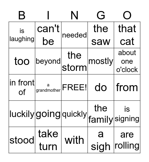 English Grammar Bingo Card