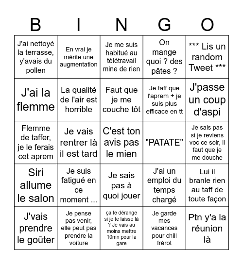 Le bingo de Max Bingo Card