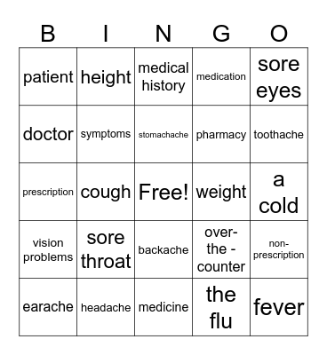 Medical History Bingo Card