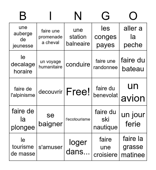 Les Voyages Bingo Card