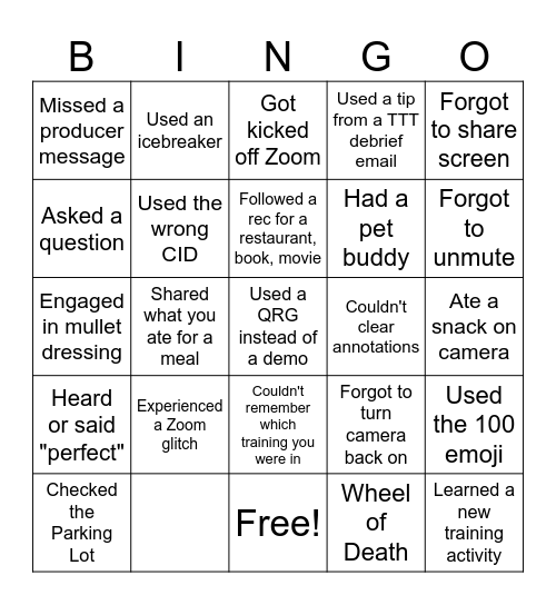 TTT Bingo Card