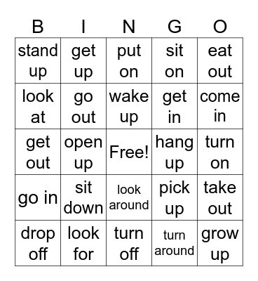Phrasal Verbs Bingo Card