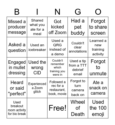 TTT Bingo Card