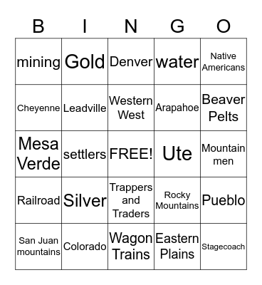The Five States Video Bingo Card