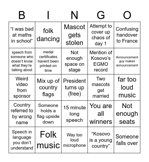 Closing Ceremony 2025 Bingo Card