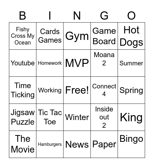 The Armani R. Bingo Card