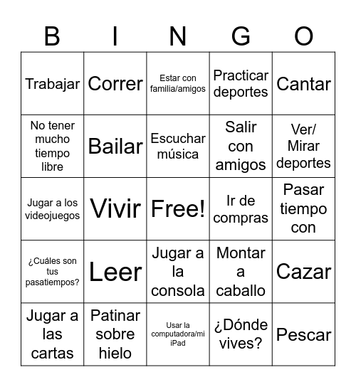 Pasatiempos Bingo Card
