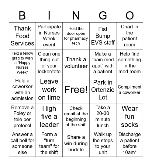Nurses Week Bingo Card