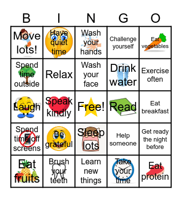 Healthy Habits Bingo Card