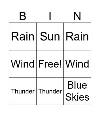 Spring Weather Bingo Card
