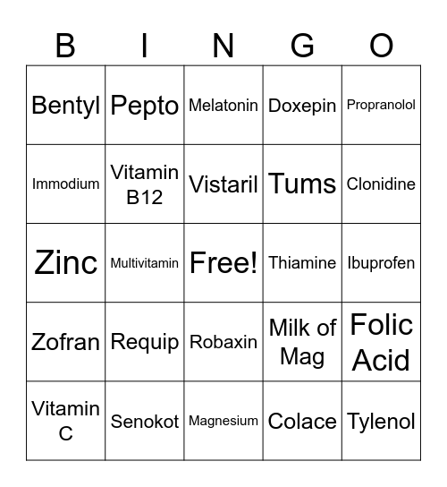 Med PRN BINGO Card