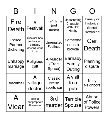 Midsomer Murders Bingo Card