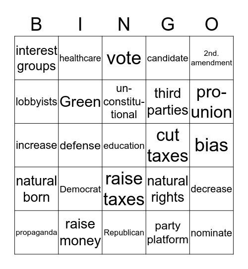Political Parties Bingo Card