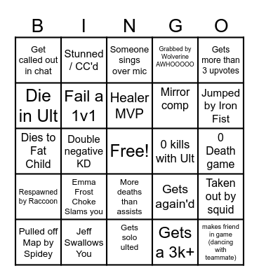 Marvel Rivals Bingo Card