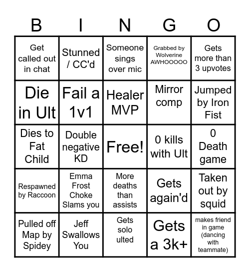 Marvel Rivals Bingo Card