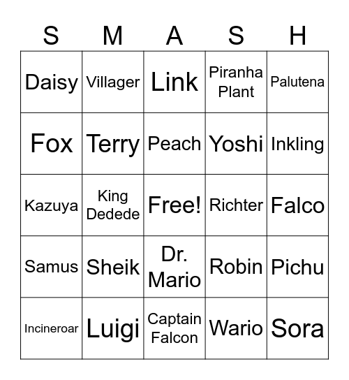 Smash Randomizer Bingo Card