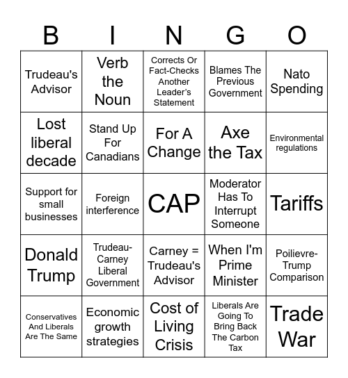 CAP Leaders Debate Bingo 2025 Bingo Card