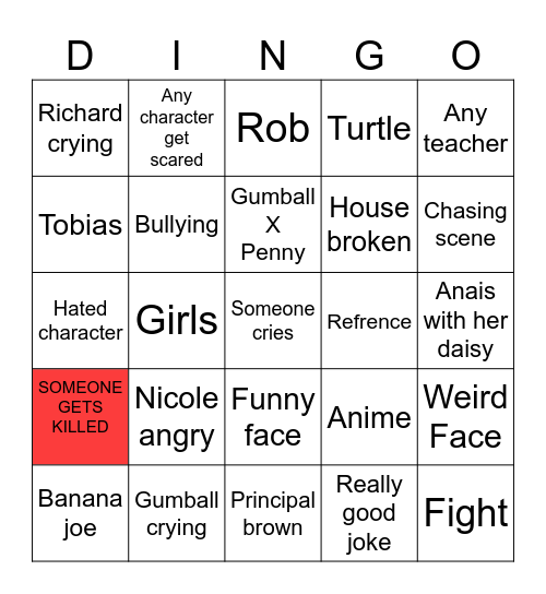 Gumball Bingo Card
