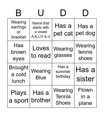 Find a Friend Bingo Card