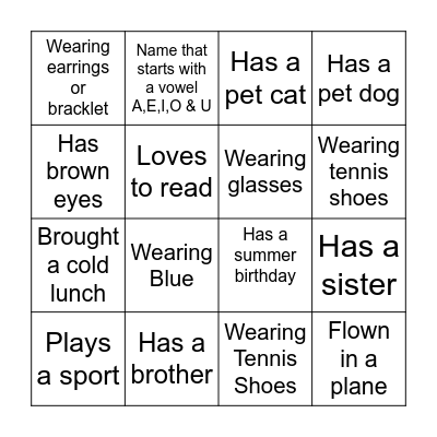 Find a Friend Bingo Card