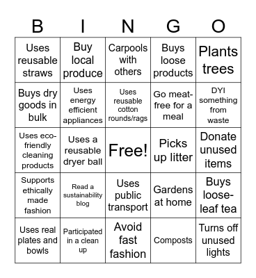 Sustainability Bingo Card
